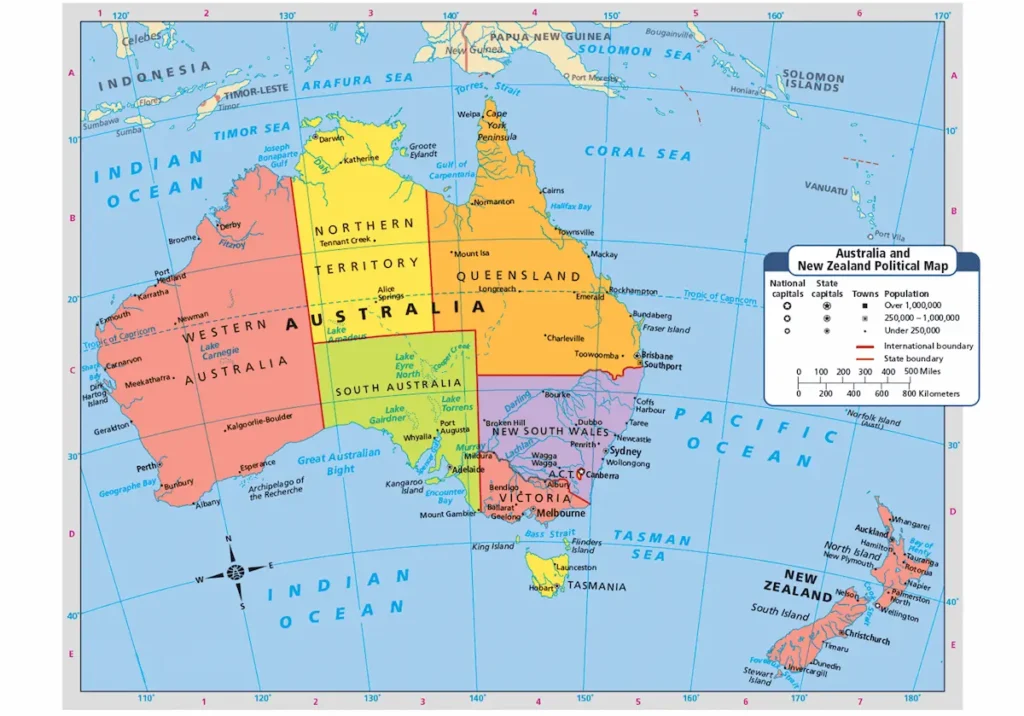 Bản đồ New Zealand và Úc